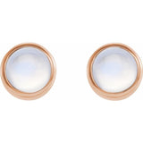 14K Rose Gold Natural Rainbow Moonstone Bezel-Set Earring