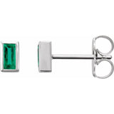 14K White Gold Natural Emerald Bezel-Set Earrings