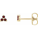 14K Yellow Gold Natural Mozambique Garnet Three Stone Earrings
