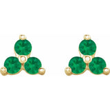 14K Yellow Gold Natural Emerald Three Stone Earrings
