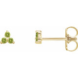 14K Yellow Gold Natural Peridot Three Stone Earrings