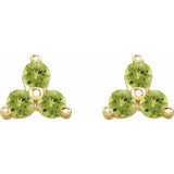 14K Yellow Gold Natural Peridot Three Stone Earrings