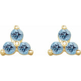 14K Yellow Gold Natural Aquamarine Three Stone Earrings