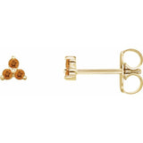 14K Yellow Gold Natural Citrine Three Stone Earrings