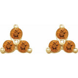 14K Yellow Gold Natural Citrine Three Stone Earrings