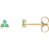 14K Yellow Gold Natural Chrysoprase Three Stone Earrings
