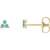 14K Yellow Gold Natural Blue Zircon Three Stone Earrings