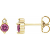 14K Yellow Gold Natural Pink Sapphire & .03 CTW Natural Diamond Earrings
