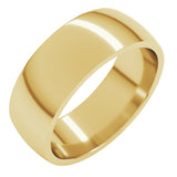 14K Yellow Gold 7 mm Lightweight Comfort-Fit Half Round Band Size 8.5
