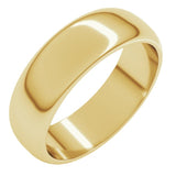 14K Yellow Gold 6 mm Half Round Band Size 7.5