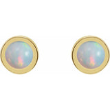 14K Yellow Gold Cabochon Natural White Opal Bezel-Set Solitaire Earrings