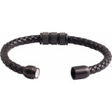 Black PVD Stainless Steel 6 mm Braided Leather 9" Bracelet