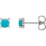 14K White Gold 4 mm Natural Turquoise Earrings