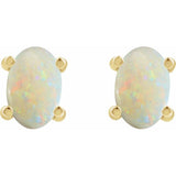 14K Yellow Gold 6x4 mm Oval Natural White Opal Earrings