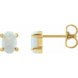 14K Yellow Gold 6x4 mm Oval Lab-Grown White Opal Earrings