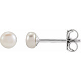 Sterling Silver 3.5-4 mm Cultured White Freshwater Button Pearl Earrings