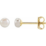 14K Yellow Gold 3.5-4 mm Cultured White Freshwater Button Pearl Earrings