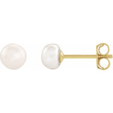 14K Yellow Gold 4-4.5 mm Cultured White Freshwater Button Pearl Earrings