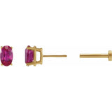 14K Yellow Gold 5x3 mm  Lab-Grown Ruby Earring