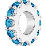Sterling Silver Natural Blue Zircon Spacer Charm/Pendant