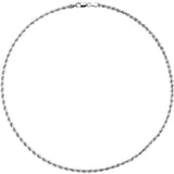 14K White Gold 3 mm Rope 18" Chain