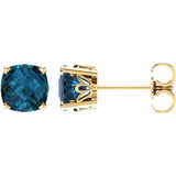14K Yellow Gold 6x6 mm Cushion Natural London Blue Topaz Earrings