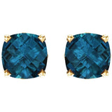 14K Yellow Gold 6x6 mm Cushion Natural London Blue Topaz Earrings