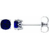 14K White Gold 6x6 mm Cushion Lab-Grown Blue Sapphire Earrings