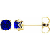 14K Yellow Gold 6x6 mm Cushion Lab-Grown Blue Sapphire Earrings