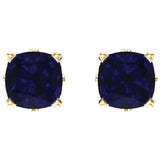 14K Yellow Gold 6x6 mm Cushion Lab-Grown Blue Sapphire Earrings