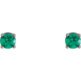14K White Gold Lab-Grown Emerald Youth Earrings