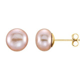 14K Yellow Gold 7-8 mm Cultured Pink Freshwater Pearl Earrings