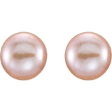 14K Yellow Gold 7-8 mm Cultured Pink Freshwater Pearl Earrings