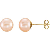14K Yellow Gold 6-7 mm Cultured Pink Freshwater Pearl Earrings