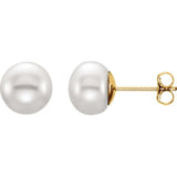 14K Yellow Gold 7-8 mm Cultured White Freshwater Button Pearl Earrings