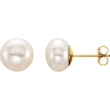 14K Yellow Gold 8-9 mm Cultured White Freshwater Button Pearl Earrings