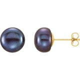 14K Yellow Gold 8-9 mm Cultured Black Freshwater Button Pearl Earrings