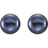 14K Yellow Gold 8-9 mm Cultured Black Freshwater Button Pearl Earrings
