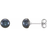 Sterling Silver 5-6 mm Cultured Black Freshwater Button Pearl Earrings