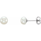 Sterling Silver 5-6 mm Cultured White Freshwater Button Pearl Earrings