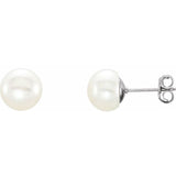 Sterling Silver 8-9 mm Cultured White Freshwater Button Pearl Earrings