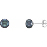 Sterling Silver 6-7 mm Cultured Black Freshwater Button Pearl Earrings