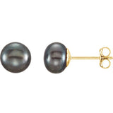14K Yellow Gold 6-7 mm Cultured Black Freshwater Button Pearl Earrings