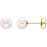 14K Yellow Gold 5-6 mm Cultured White Freshwater Button Pearl Earrings