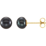 14K Yellow Gold 5-6 mm Cultured Black Freshwater Button Pearl Earrings