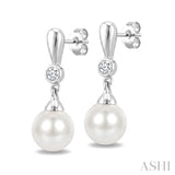 6 MM White Cultured Pearl and 1/20 Ctw Round Cut Diamond Earrings in 10K White Gold