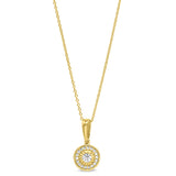 Gold Finish Sterling Silver Micropave Halo Pendant with Simulated Diamonds on 16