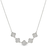 Platinum Finish Sterling Silver Micropave Five Clover Necklace with Simulated Diamonds on 16