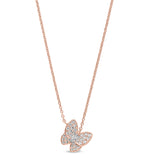 Rose Gold Finish Sterling Silver Micropave Butterfly Necklace with Simulated Diamonds on 16