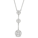 Platinum Finish Sterling Silver Micropave Three Circle Drop Necklace with Simulated Diamonds on 16